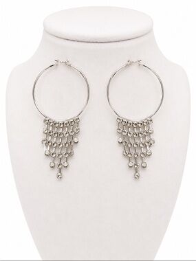 Princess Accessories Silver Rhinestone Hoop Chandelier Statement Earrings
